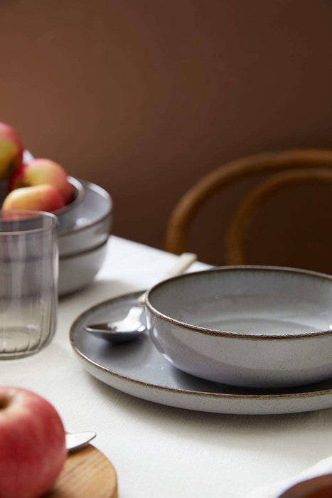 Hermia MOD12Y1730955 Juego de Cena de Porcelana Gris 12 Piezas, Platos 24cm, Platos 20cm, Cuencos 15cm